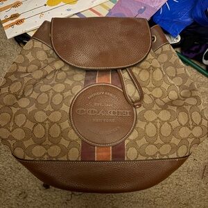 Coach Brown Signature Canvas Drawstring Shoulder Bag